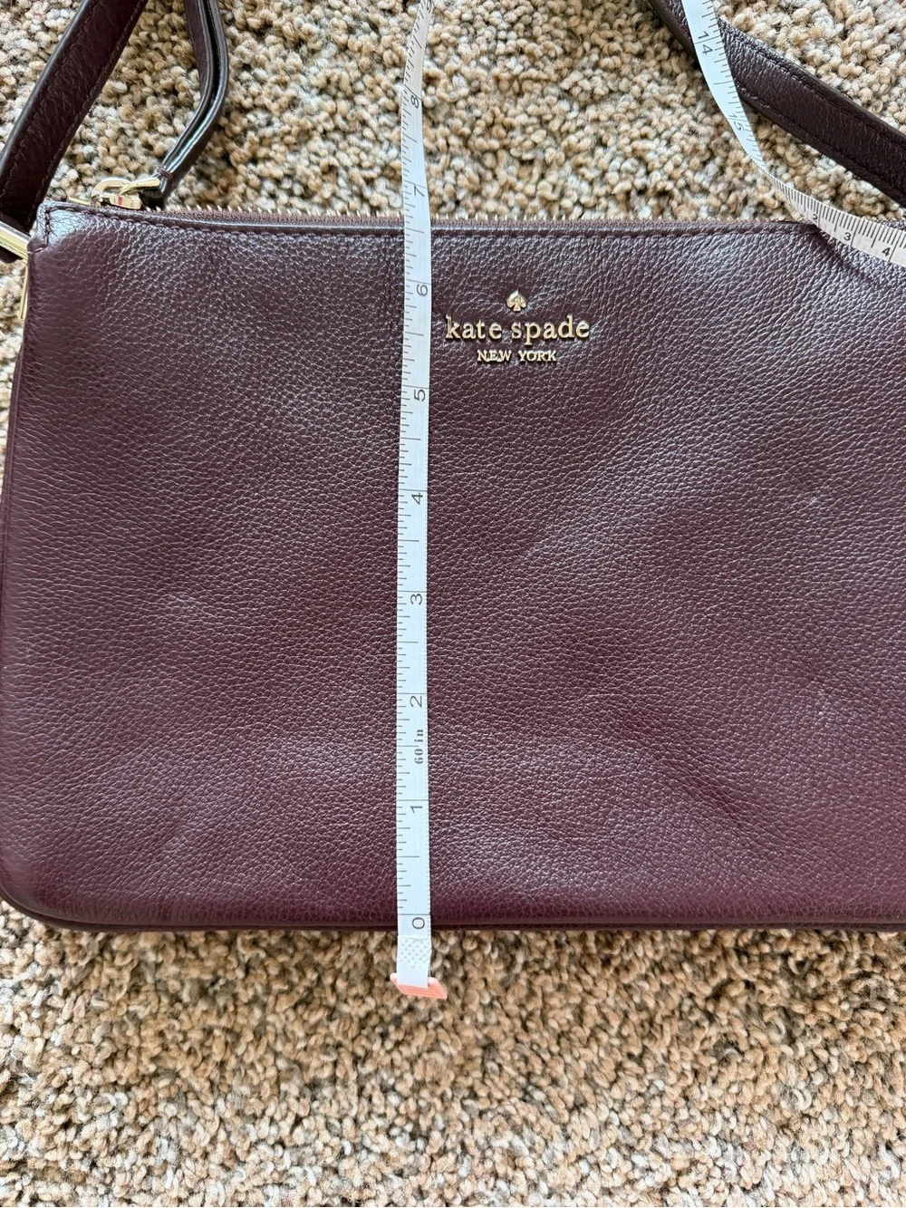 KATE SPADE Jackson Triple Gusset Crossbody Bag in Pebble Leather Cherrywood